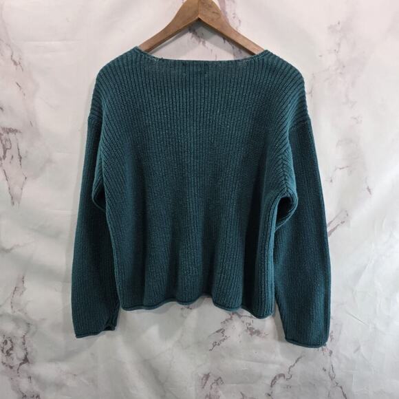 Vintage Sweater Womens Large 90s Green Crop Cotton Ramie Forest Dark - Picture 5 of 10